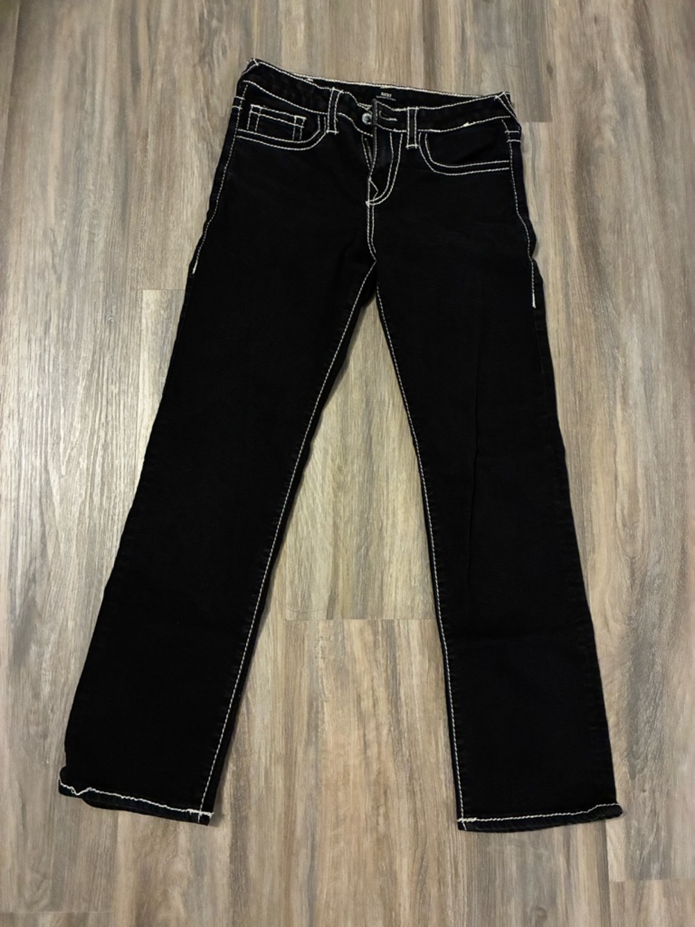 True Religion Kids Black Straight Jeans with White Contrast Stitching